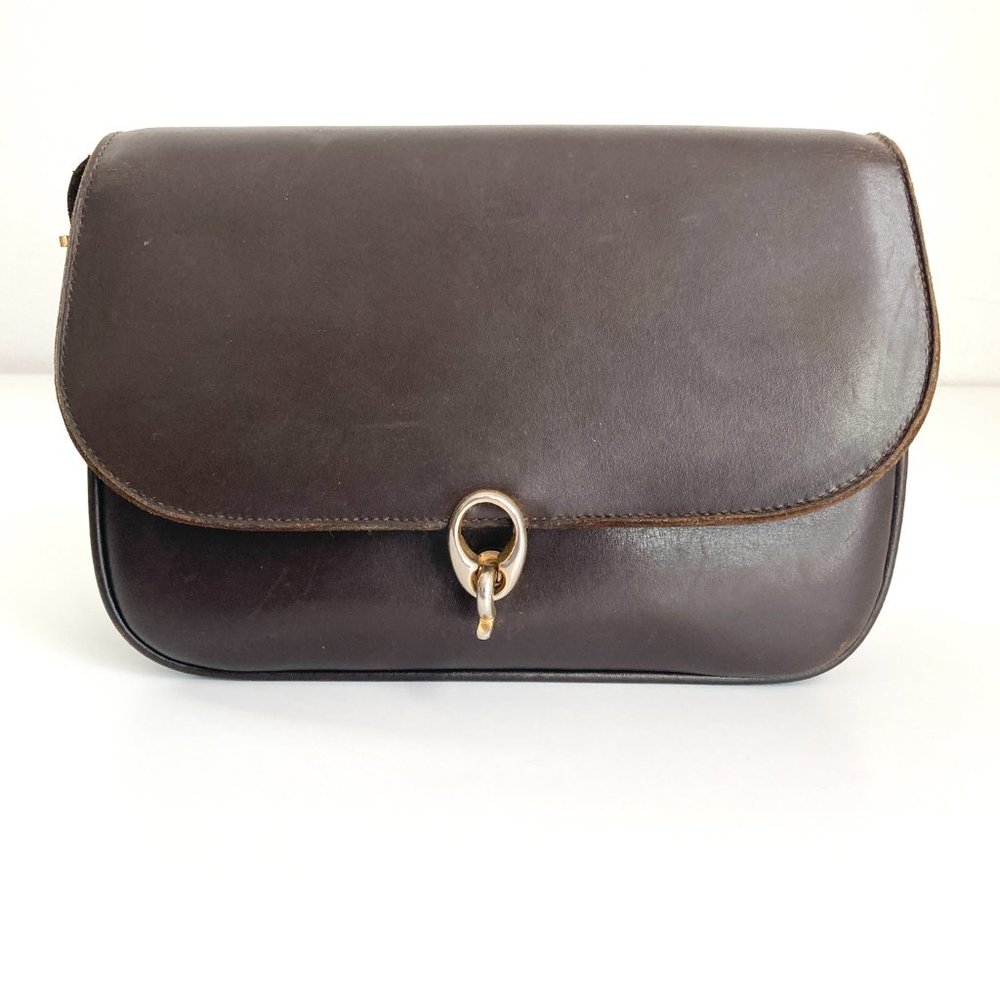 Celine Paris Brown Leather Crossbody Purse, Vintage 1980s Celine Paris Purse